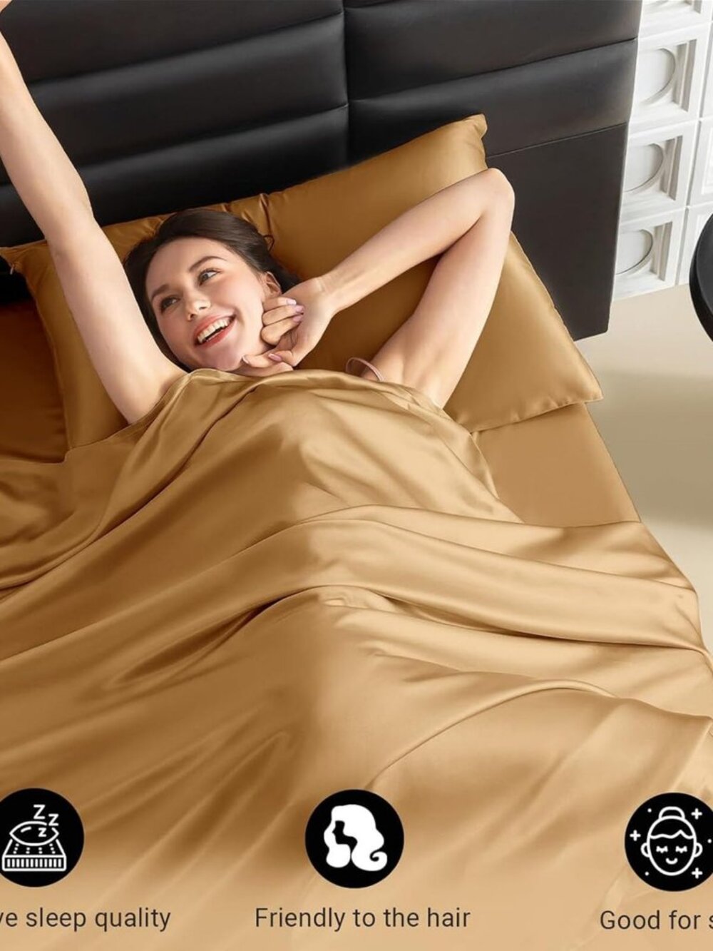 Satin Bed Sheets Set 4 Piece Queen Gold Cooling Silky Soft Deep Pocket - Picture 7 of 7
